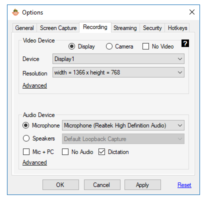 screen recording settings